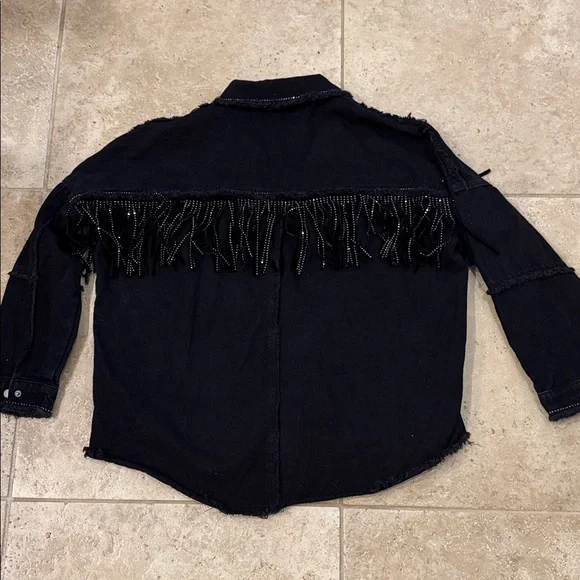 Zara Black Fringe Button-Up Shacket - Picture 2 of 4